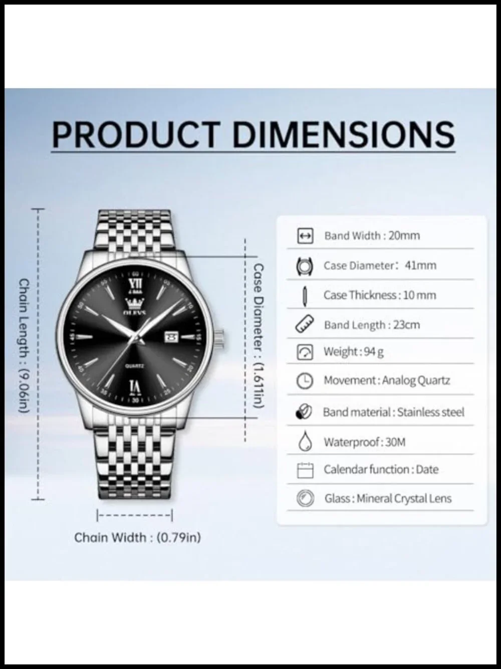 Men's Luxury Stainless Steel Quartz Dress Watch 30M Waterproof Analog